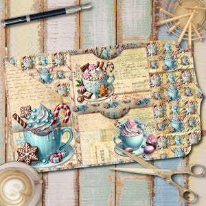 Junk Journal Noël chocolat chaud pliant folio, téléchargement numérique imprimable, éphémères - étiquettes et cartes, téléchargement immédiat