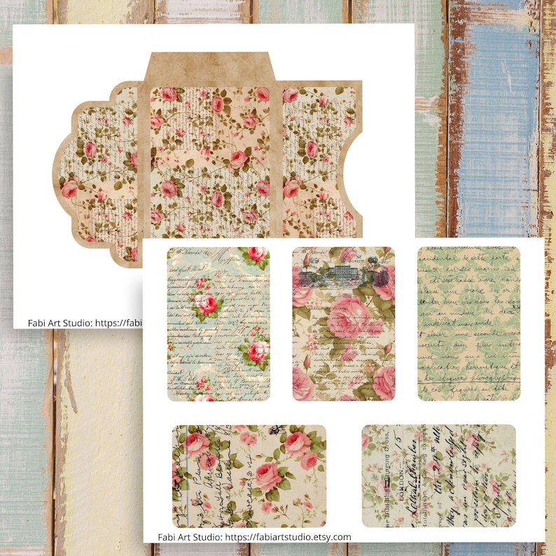 Shabby Chic Junk Journal Kit: Pink & Green Roses, Printable ...
