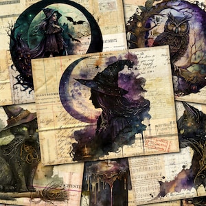 Gothic Witch Junk Journal Kit: Halloween Collage Papers (Digital Download)