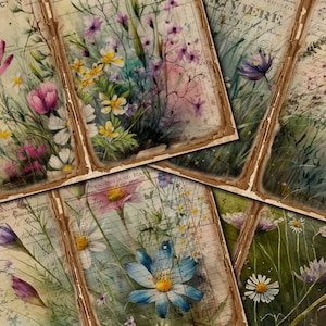 Watercolor Wildflowers Junk Journal Printable Page, Flowers Junk Journal Kit, Junk Journal Paper Digital Collage Sheet, Instant Download