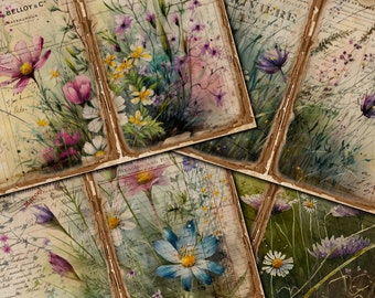 Watercolor Wildflowers Junk Journal Kit: Vintage Printable Pages (Digital Download) - FA347