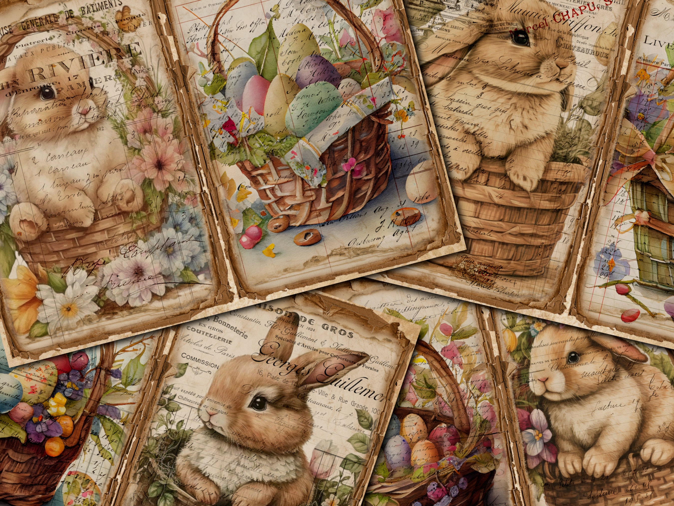 Easter Bunnies Junk Journal Kit Easter Egg Hunt Vintage Ephemera Bunny Journal Digital Paper Scrapbooking Rabbit Retro Printable Pages