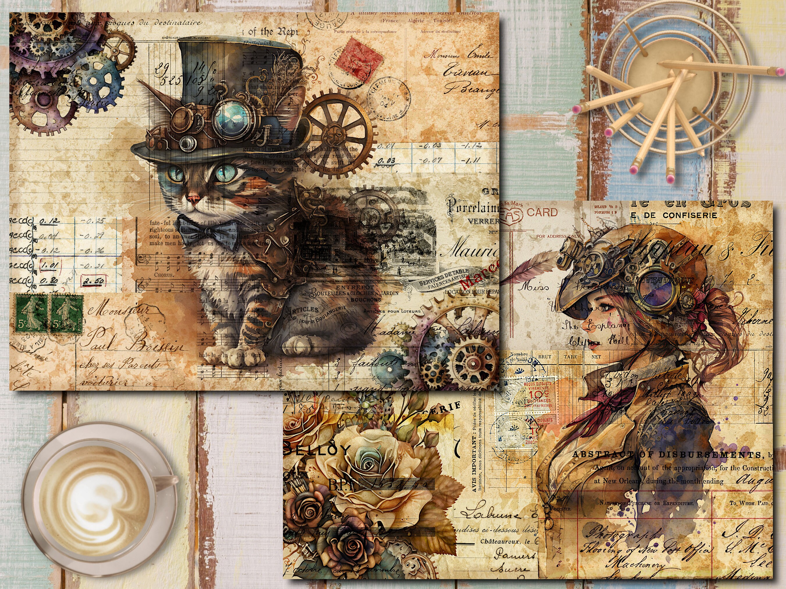 Steampunk Junk Journal Kit: Vintage Collage Papers (digital Download ...