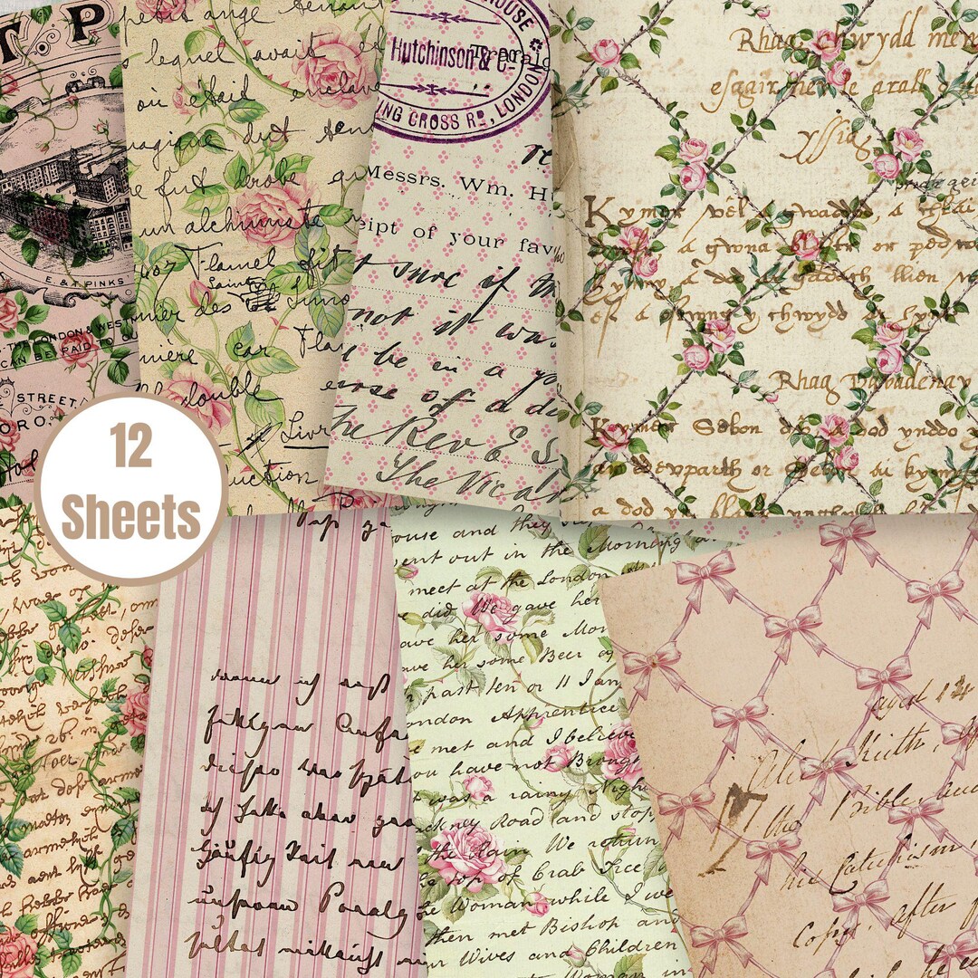 Pastel Pink Rose Shabby Chic Digital Paper: Junk Journal Scrapbook ...
