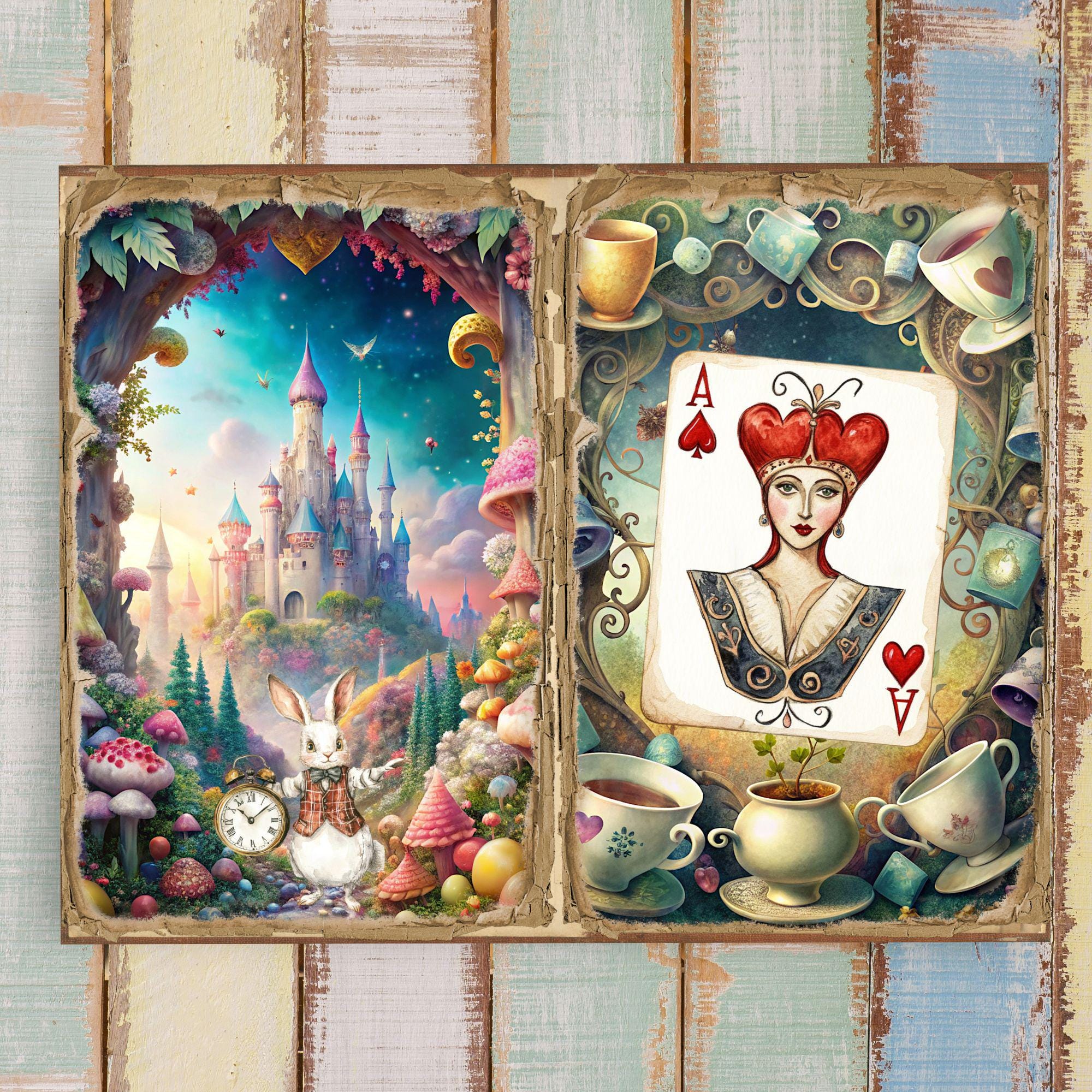 不思議の国のアリス ジャンクジャーナルキット – ヴィンテージプリント