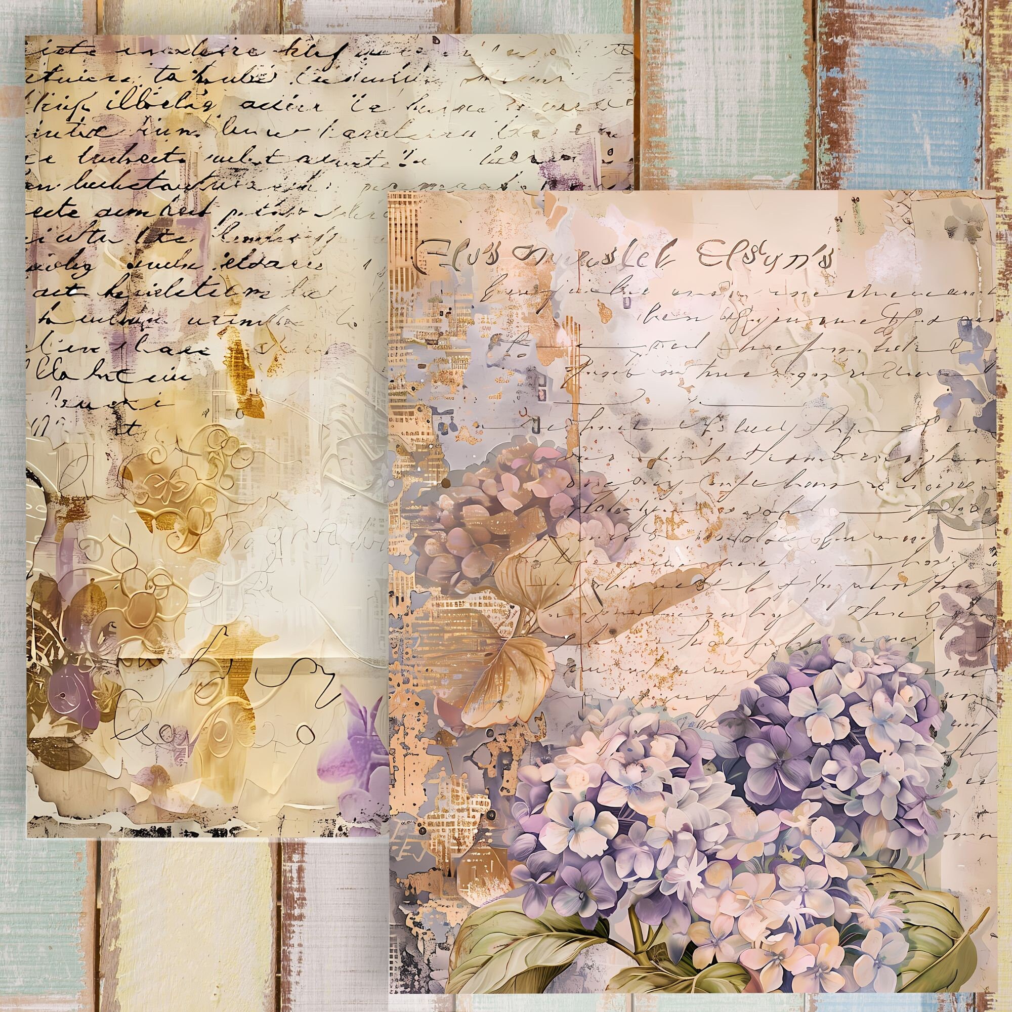 Vintage Hydrangea Junk Journal Pages Kit 1: Shabby Chic Printable Paper ...