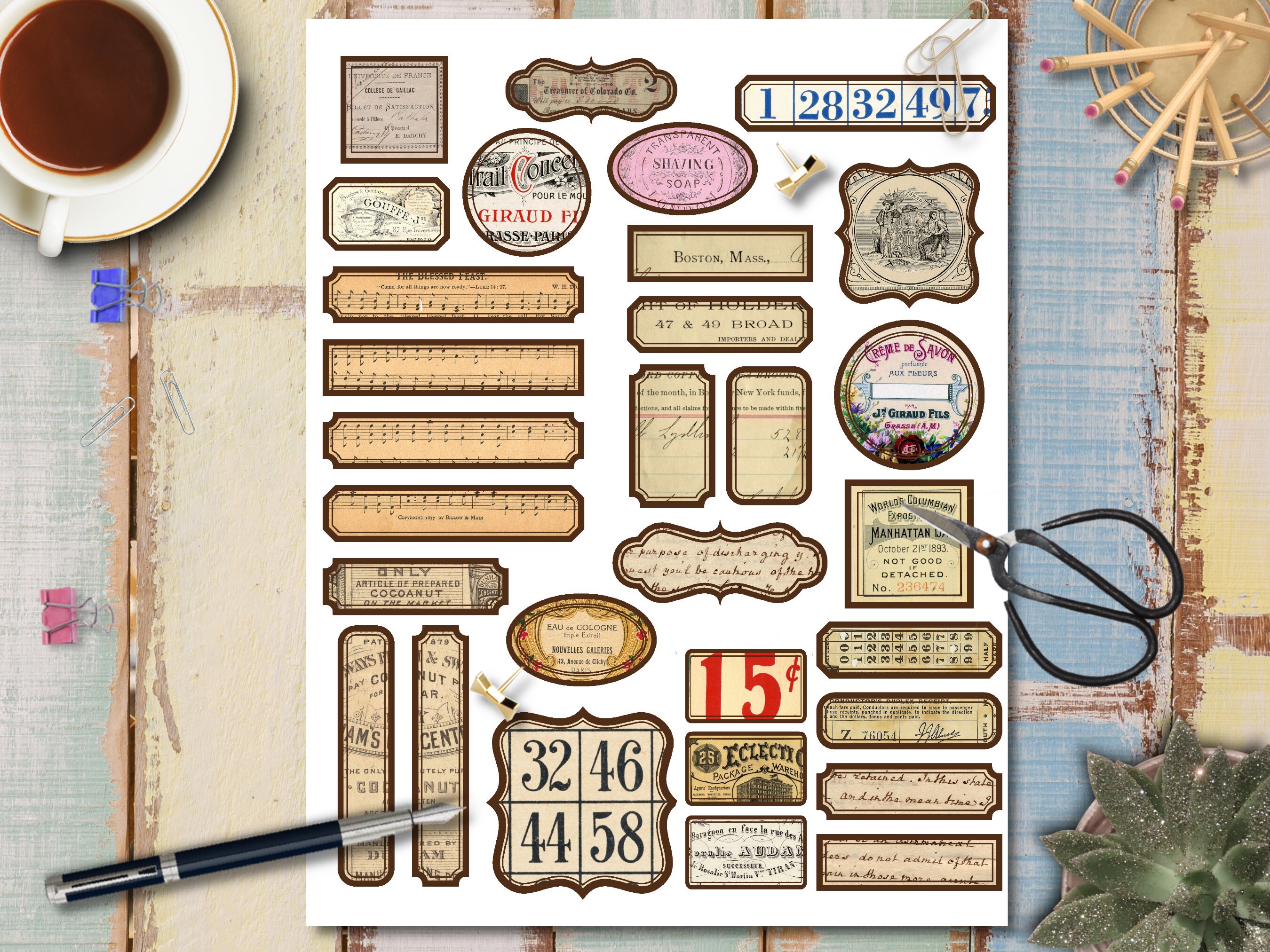 Vintage Ephemera Tags: Junk Journal Printable Collage Sheet (digital ...