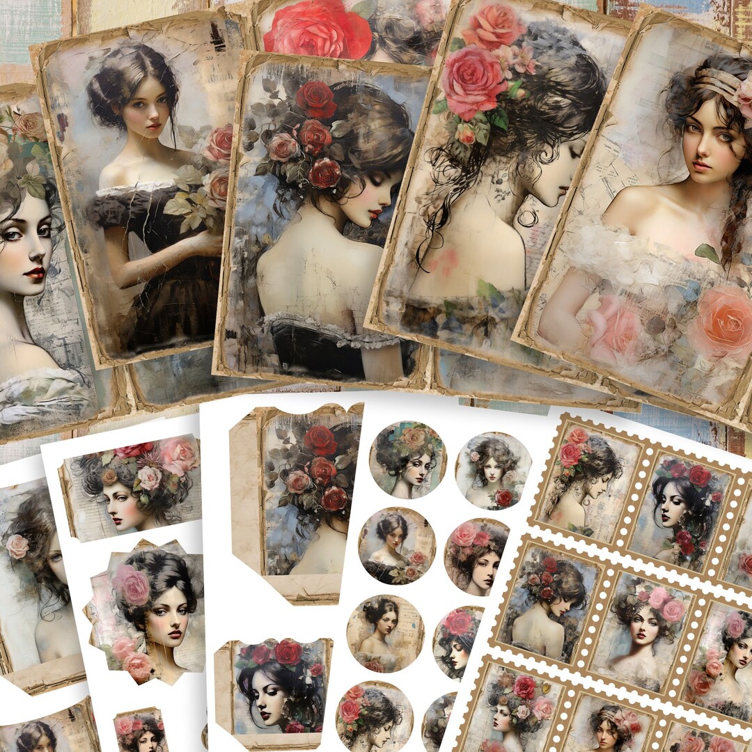 Victorian Ladies Ephemera Kit – Junk Journal Labels, Cards & Half Pages ...