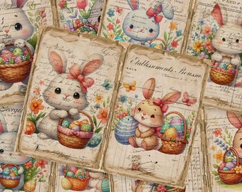 Vintage Easter Bunny Journal Kit – Printable Ephemera (Digital Download JPG)