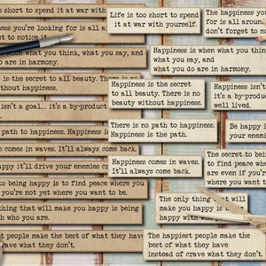 Happy Quotes for Junk Journal, Digital Words, Happy Junk Journal Words,  Junk Journaling Words, Collage Ephemera, Phrases