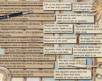 Happy Quotes for Junk Journal, Digital Words, Happy Junk Journal Words,  Junk Journaling Words, Collage Ephemera, Phrases