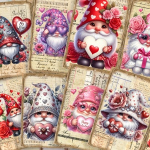 Valentine Gnome Junk Journal Kit 1: Vintage Printable Pages (Digital Download)