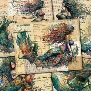 Junk Journal imprimable, sirène, papiers vintage, journal indésirable sirène, kit digi vintage Junk Journal, journal imprimable