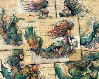 Junk Journal Printable, Mermaid , Vintage Journal Papers, Mermaid Junk Journal , Vintage Junk Journal Digi Kit, Printable Journal