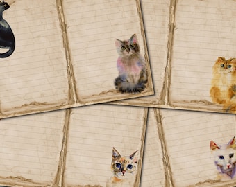 DIGITAL Cat Junk Journal Kit – Printable Vintage Lined Pages
