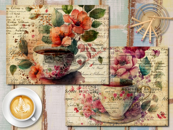 Tea Cups Junk Journal Kit Vintage Journal Papers Floral Tea - Etsy
