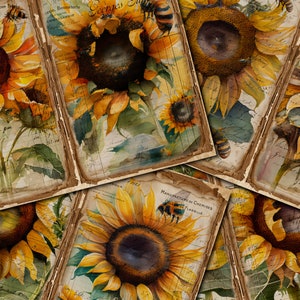DIGITAL Buzzing Sunflowers & Bees Junk Journal Kit – Vintage Floral Printable Pages - FA159