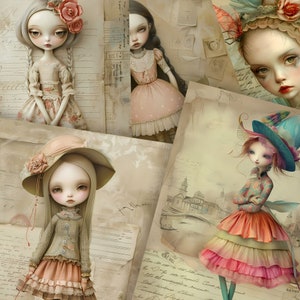 Pagine di diario "Whimsical Girls Junk", stile surrealista, carta per diario "Whimsical Girls Junk", carte digitali Whimsical per ragazze, download digitale - Set 27