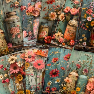 Papel de diário Shabby Chic Junk - Páginas vintage para impressão para artesanato e scrapbooking - Artigos elegantes e desgastados - Download digital