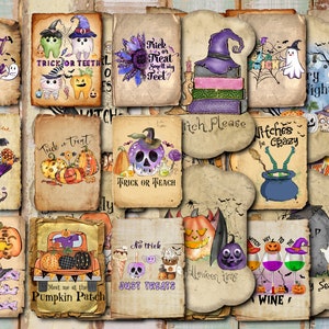 Halloween Quotes Junk Journal , Vintage Halloween Words, Junk Journal Words Collage Sheet, Ephemera Words, Digital Download