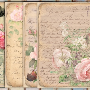 Junk Journal Digi Kit, Carta antiga, Papéis de colagem de itens efêmeros grunge, Junk Journal, Folhas de colagem floral, Páginas vintage para impressão