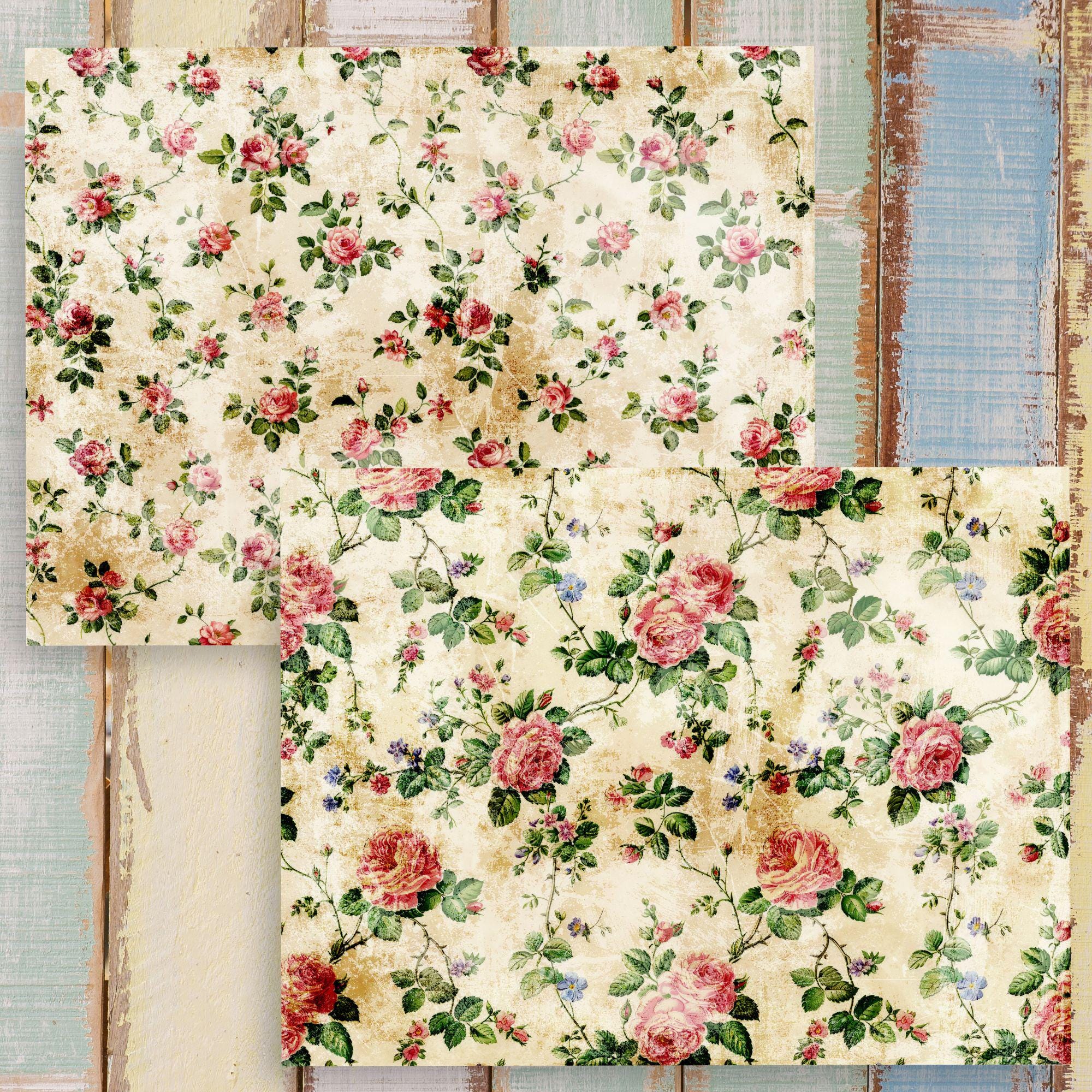 Antique Shabby Chic Roses Junk Journal Papers – 12 Grunge Digital ...