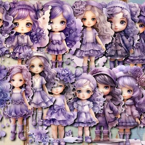 Kit diario DIGITALE Fussy Cut Girls – Viola e bambina