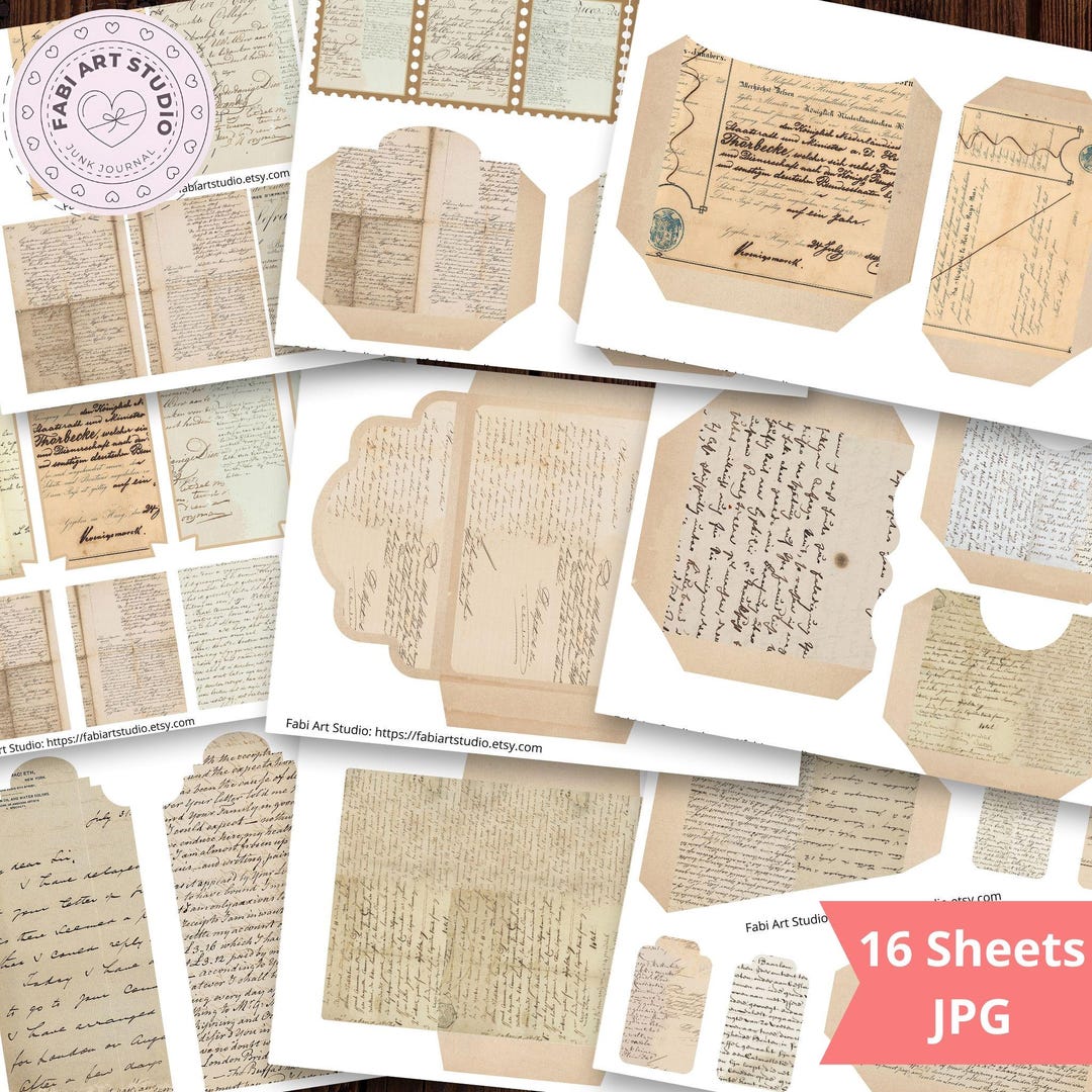 Vintage Junk Journal Ephemera Kit 1: Printable Pockets, Tags, Envelopes ...