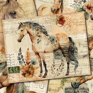 Junk Journal Printable, Boho Pferde, Vintage Journal Papiere, Junk Journal , Vintage Junk Journal Digi Kit, Boho Pferde druckbares Journal