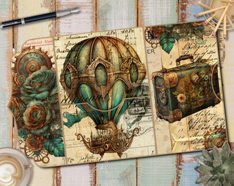 Steampunk Folding Folio Junk Journal,  Collage Sheets, Ephemera, Loaded Folder, Folding Folio Design for Junk Journaling