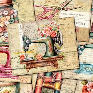 Junk Journal Printable, Szycie, Zestaw cyfrowy, Pakiet papieru Ephemera, Scrapbooking, Materiały do rękodzieła w dzienniku, Arkusze kolażu, Vintage