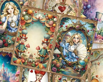 Magical Alice in Wonderland Junk Journal Kit – Vintage Printable Pages