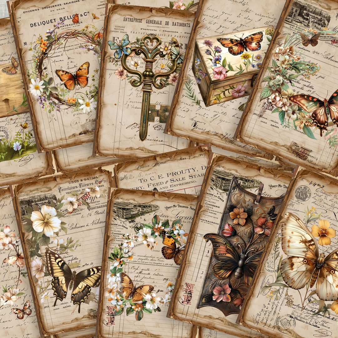 Antique Butterfly Junk Journal Pages: Vintage Ephemera (digital ...