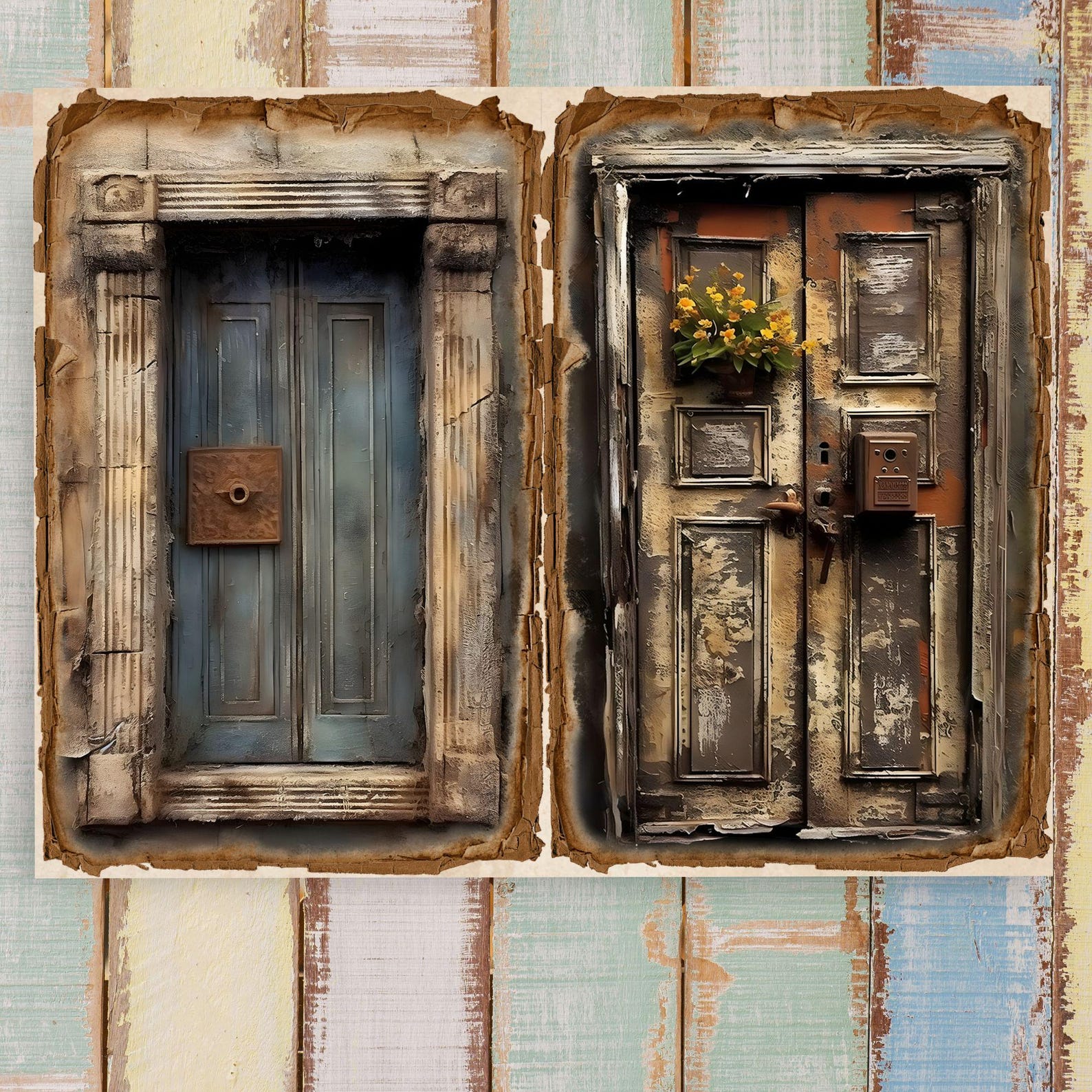 Rustic Wooden Door Printables: Distressed Mixed Media Designs (digital ...