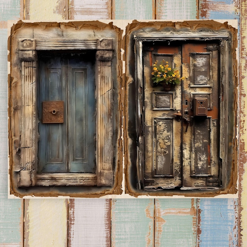 Rustic Wooden Door Printables: Distressed Mixed Media Designs (digital ...