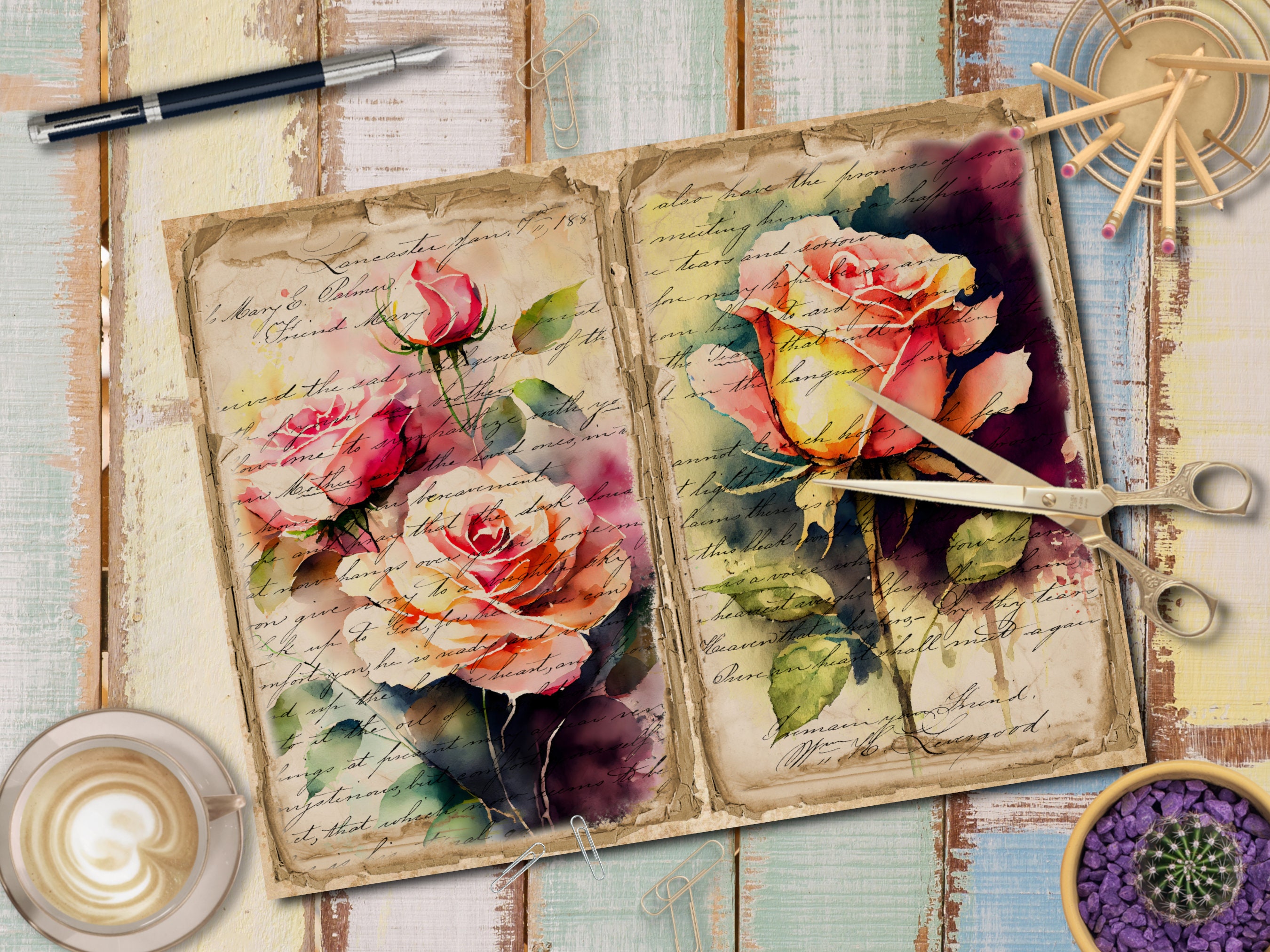 Vintage Rose Junk Journal Kit: Printable Pages (digital Download) - Etsy
