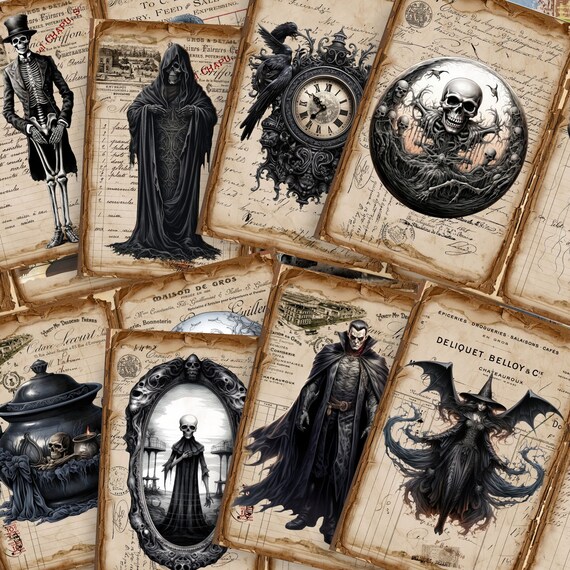 Vintage Creepy Halloween Junk Journal Pages: Eerie Digital Collage (Digital Download) - FA298