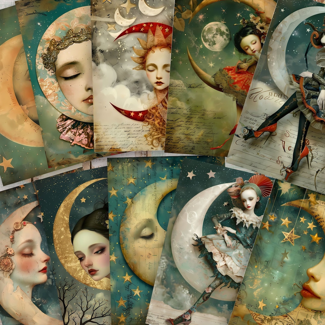 Celestial Junk Journal Pages Kit 2: Surreal Moon & Stars (digital ...
