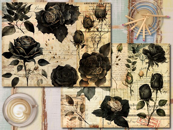 ブラックローズ ヴィンテージ ジャンクジャーナルペーパー（デジタル