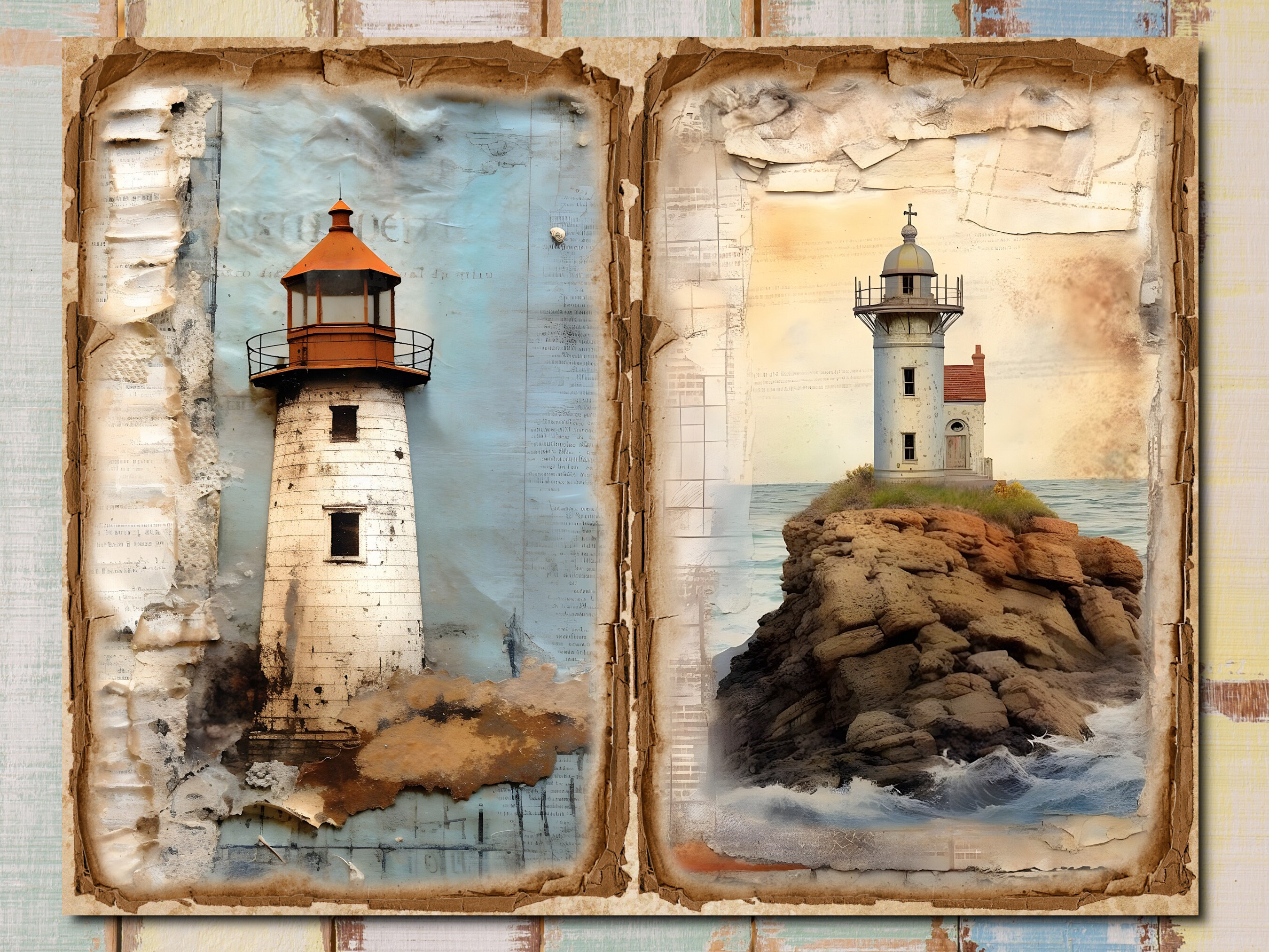 Lighthouse Junk Journal Printable: Vintage Double Pages (digital ...