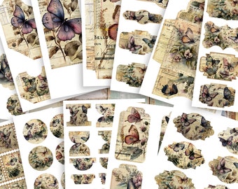 Vintage Butterfly Junk Journal Ephemera: ADDON Kit (Digital Download) - FA200