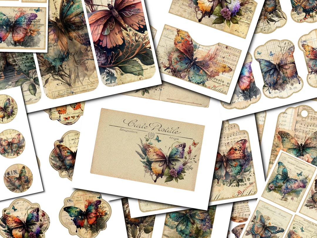 Butterfly Junk Journal Ephemera ADDON Kit: Vintage Printable Pages ...