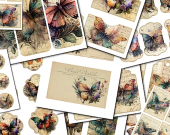 Butterfly Junk Journal Ephemera Kit, Butterflies ADDON, Junk Journal Ephemera Kit, Journal Cards, Envelopes, Ephemera Labels, Journal Tags