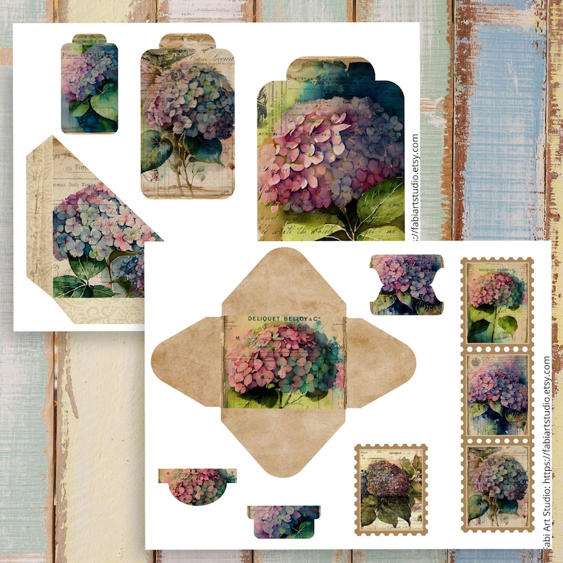 Hydrangea Junk Journal Kit Add-on Kit 3: Printable Ephemera, Envelopes ...