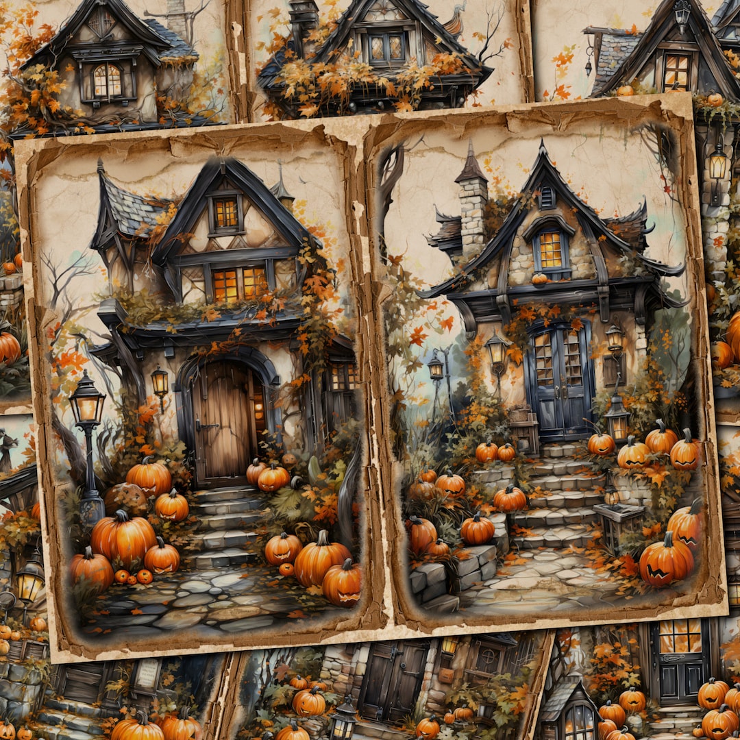Halloween Junk Journal Kit, Pumpkin Haunted House Pages (digital ...