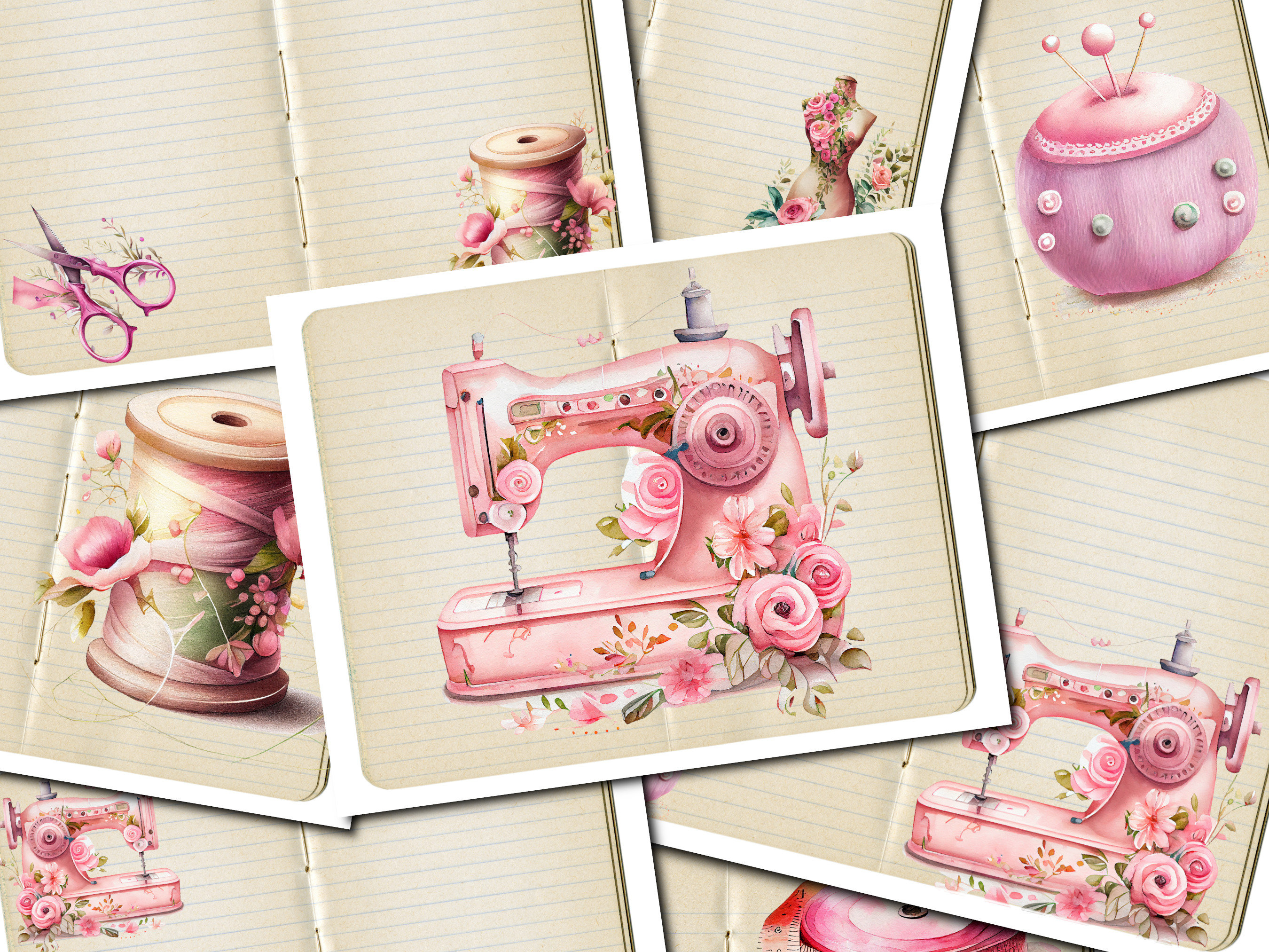 DIGITAL Sewing Lined Junk Journal Kit – Printable Journal Pages
