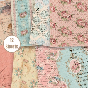 Vintage Rose Digital Paper Pack – Romantic Shabby Floral Backgrounds for Junk Journals & Crafts – FA235