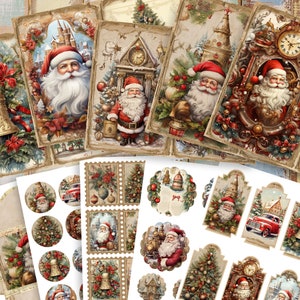 Vintage Christmas Junk Journal, etiketten, tags, kaarten, halve pagina's, junk Journal Ephemera Kit, versiering, stempel, download