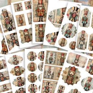 Kit de itens para diário de objetos de valor, kit de arte de patchwork vintage com tema de quebra-nozes, vintage de Natal, cartões, envelopes, etiquetas para itens de valor, etiquetas para diário