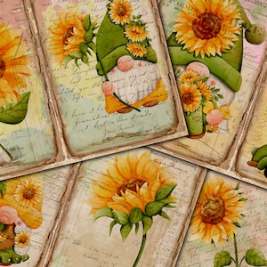 Diario basura imprimible, gnomos de girasol, páginas de diario vintage, diario basura, kit digital de diario basura vintage, diario vintage imprimible